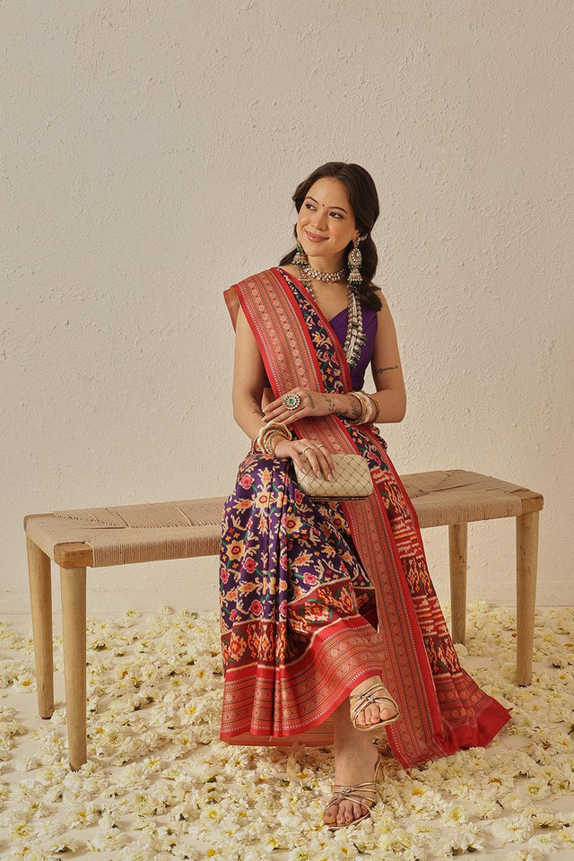 Blue Patola Printed Silk Saree