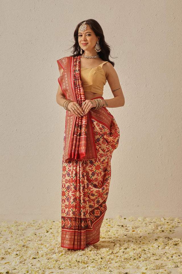 Beige Patola Printed Silk Saree