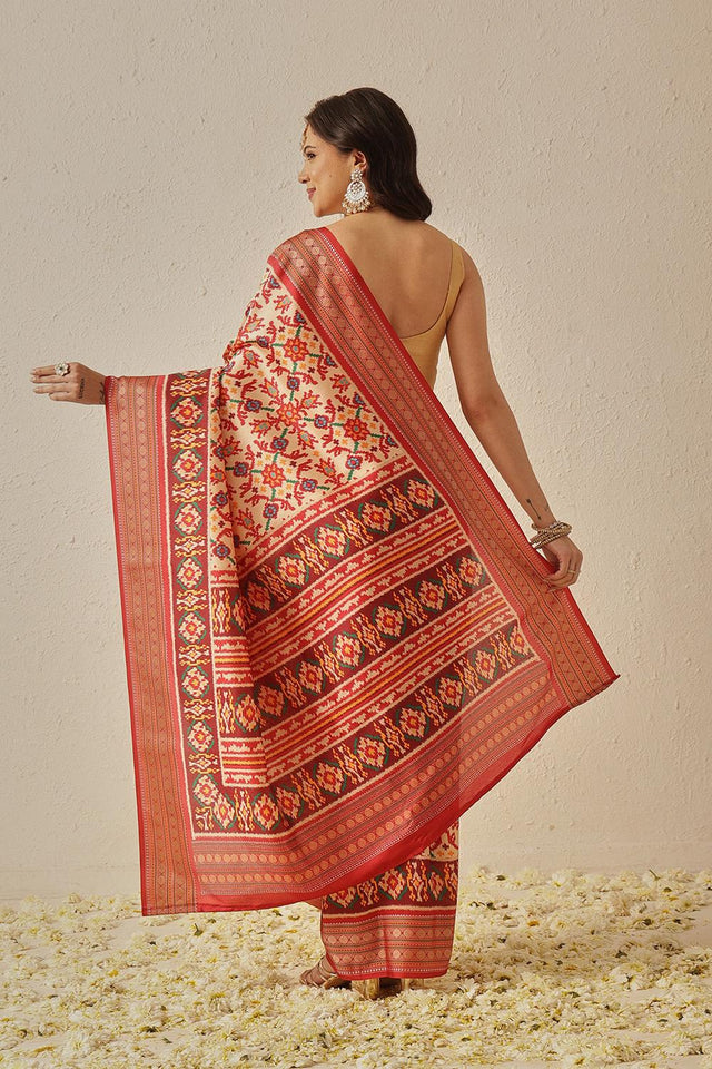 Beige Patola Printed Silk Saree