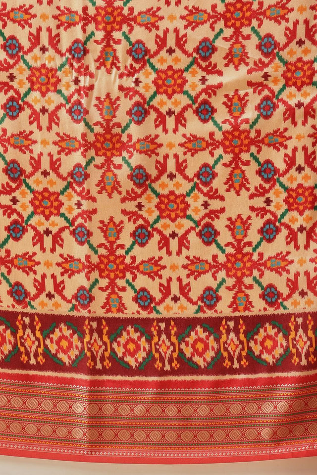 Beige Patola Printed Silk Saree