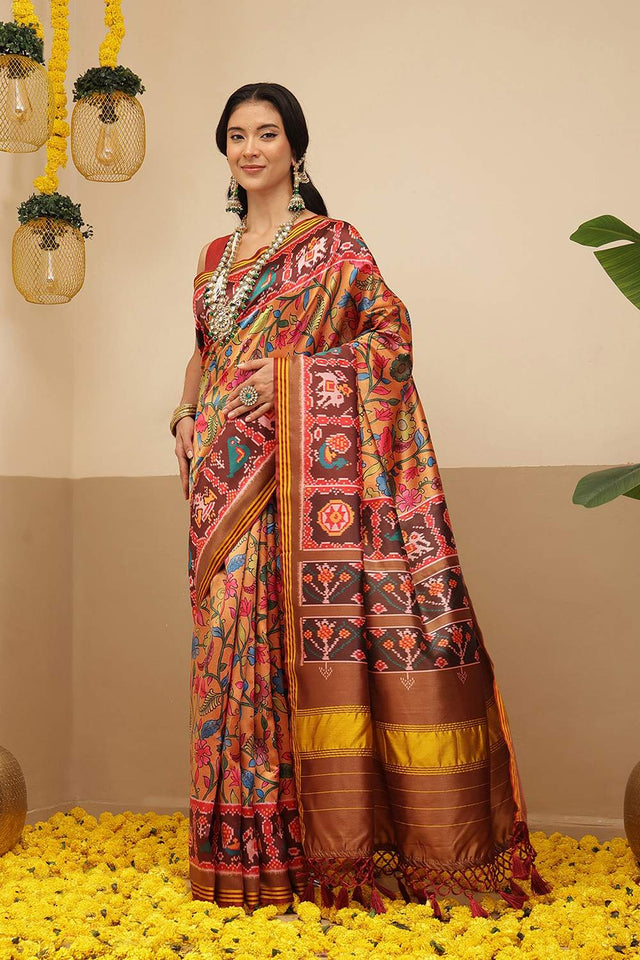 Yellow Kalamkari Printed Silk Saree (SZ-DGPATOLA-3118)