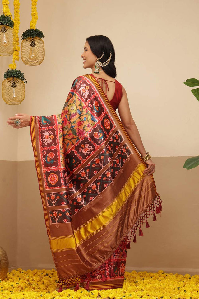 Yellow Kalamkari Printed Silk Saree (SZ-DGPATOLA-3118)