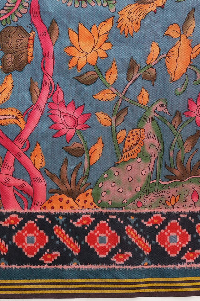 Turquoise Kalamkari Printed Silk Saree (SZ-DGPATOLA-3119)
