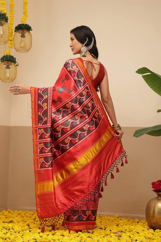 Red Kalamkari Printed Silk Saree (SZ-DGPATOLA-3121)