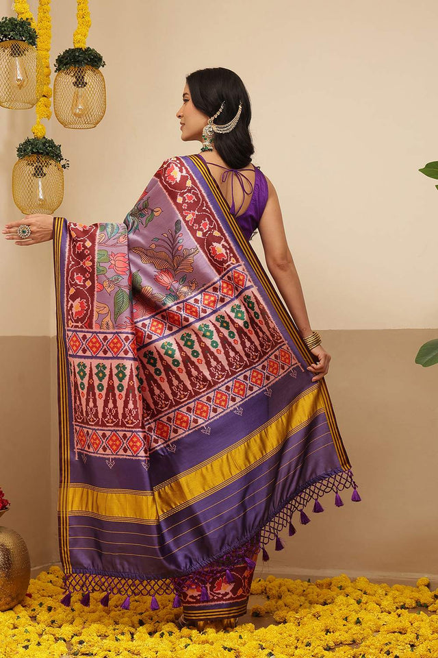Lavender Kalamkari Printed Silk Saree (SZ-DGPATOLA-3122)