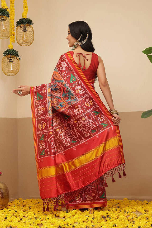 Multi Color Kalamkari Printed Silk Saree (SZ-DGPATOLA-3123)