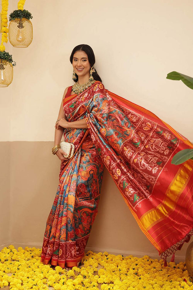 Multi Color Kalamkari Printed Silk Saree (SZ-DGPATOLA-3123)