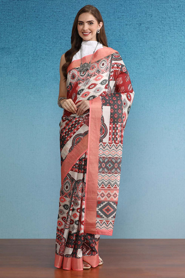 Multi Color Silk Zari Border Digital Printed Saree
