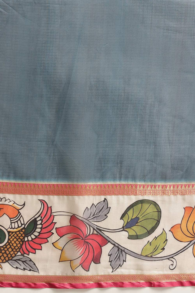 Turquoise Checkered Printed Silk Saree (SZ-DGRIA1-TL-3137)