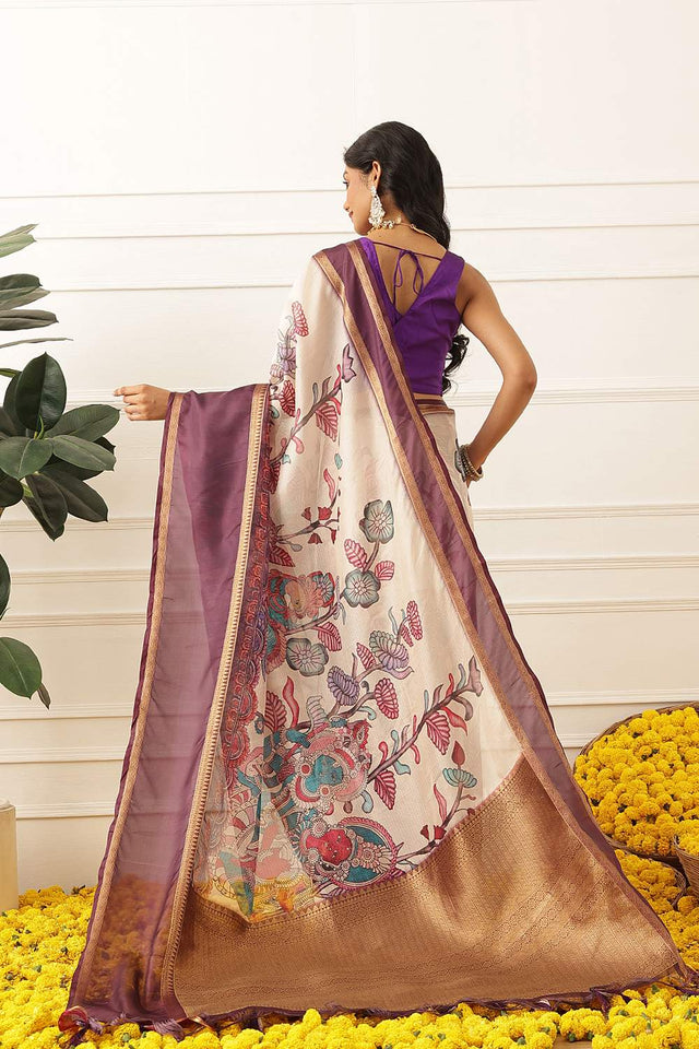 Beige Kalamkari Printed Silk Saree (SZ-DGRIA2-BE-3138)