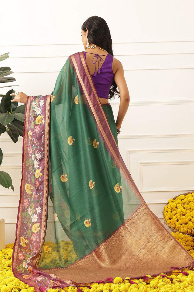 Green Kalamkari Printed Silk Saree (SZ-DGRIA2-GN-3140)