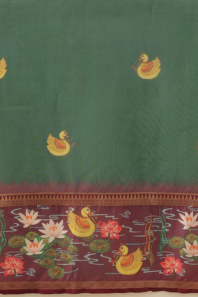 Green Kalamkari Printed Silk Saree (SZ-DGRIA2-GN-3140)