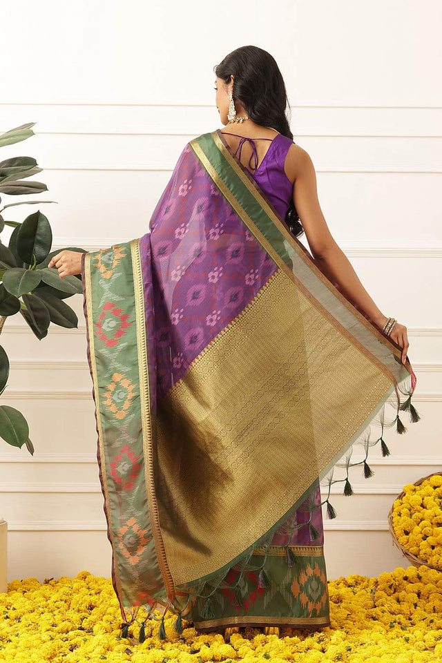 Violet Ikkat Printed Silk Saree (SZ-DGRIA2-PP-3142)