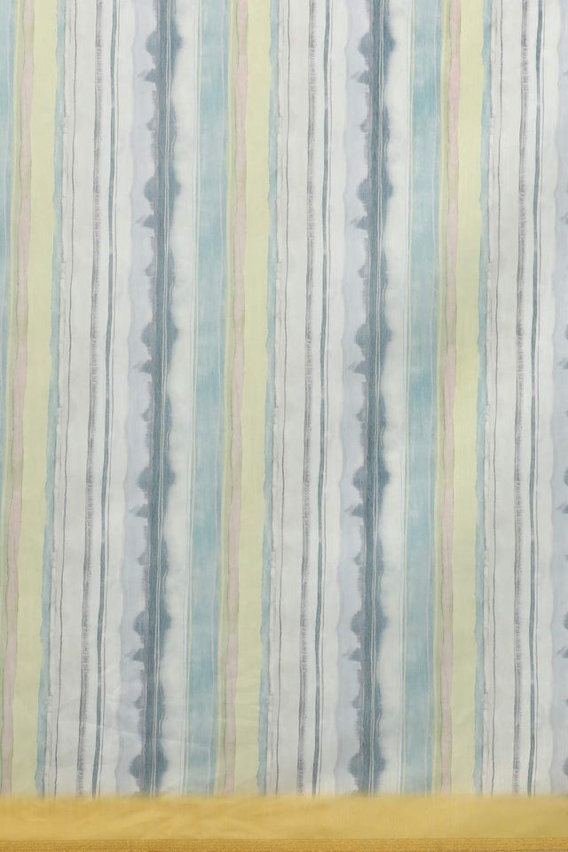 Mustard Stripe Printed Cotton Blend Saree