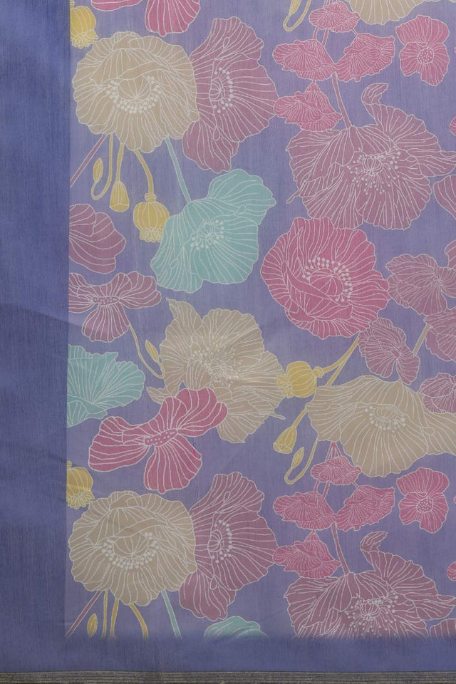 Multi-Color Floral Printed Cotton Blend Saree