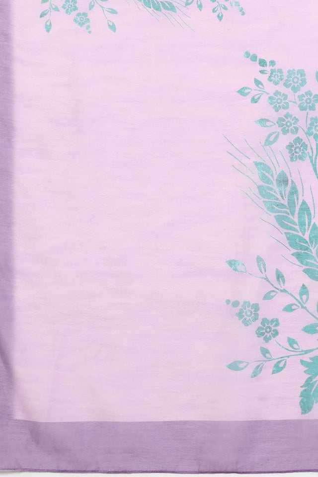 Violet Floral Printed Cotton Blend Saree