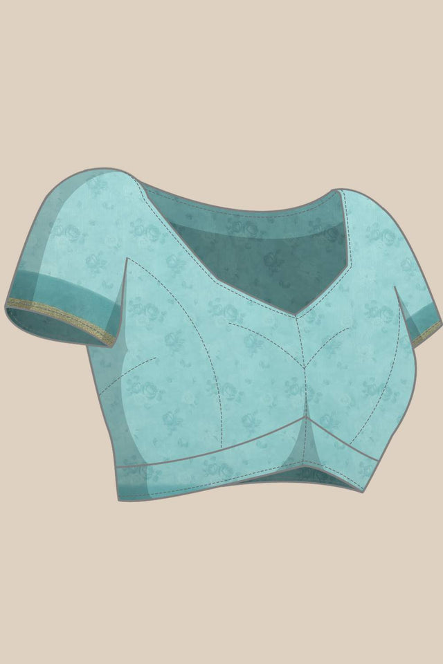 Turquoise Floral Printed Cotton Blend Saree