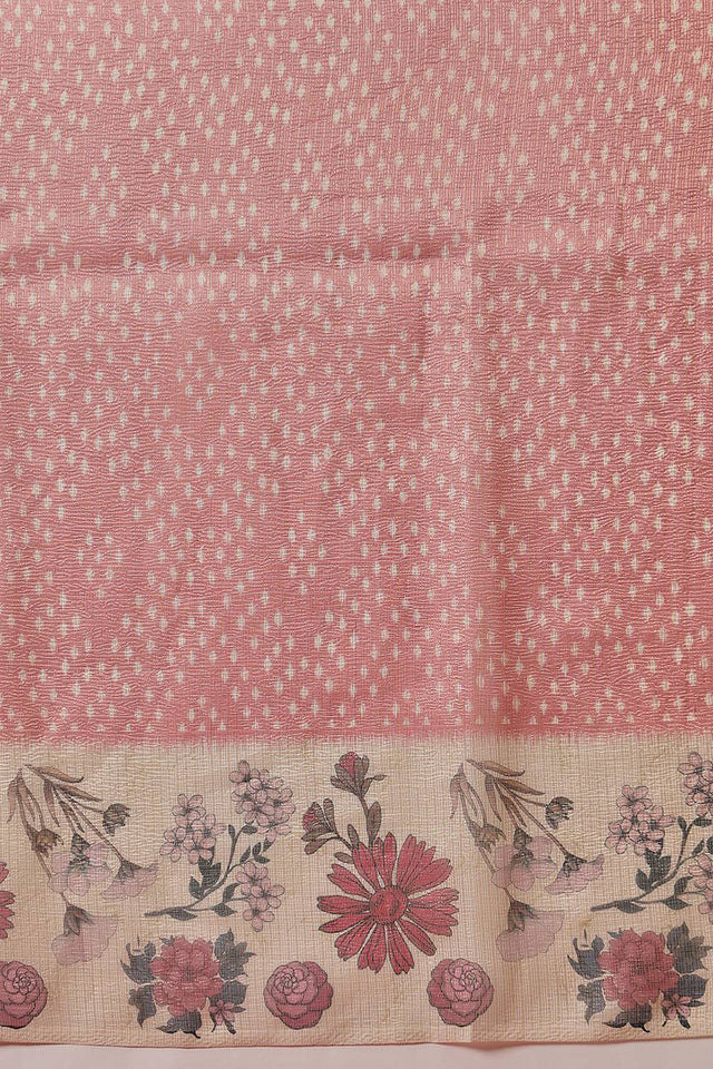 Red Floral Printed Tissue Saree