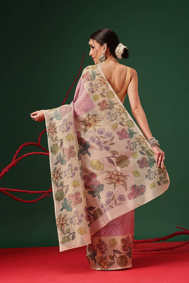 Multi Color Floral Printed Tissue Saree