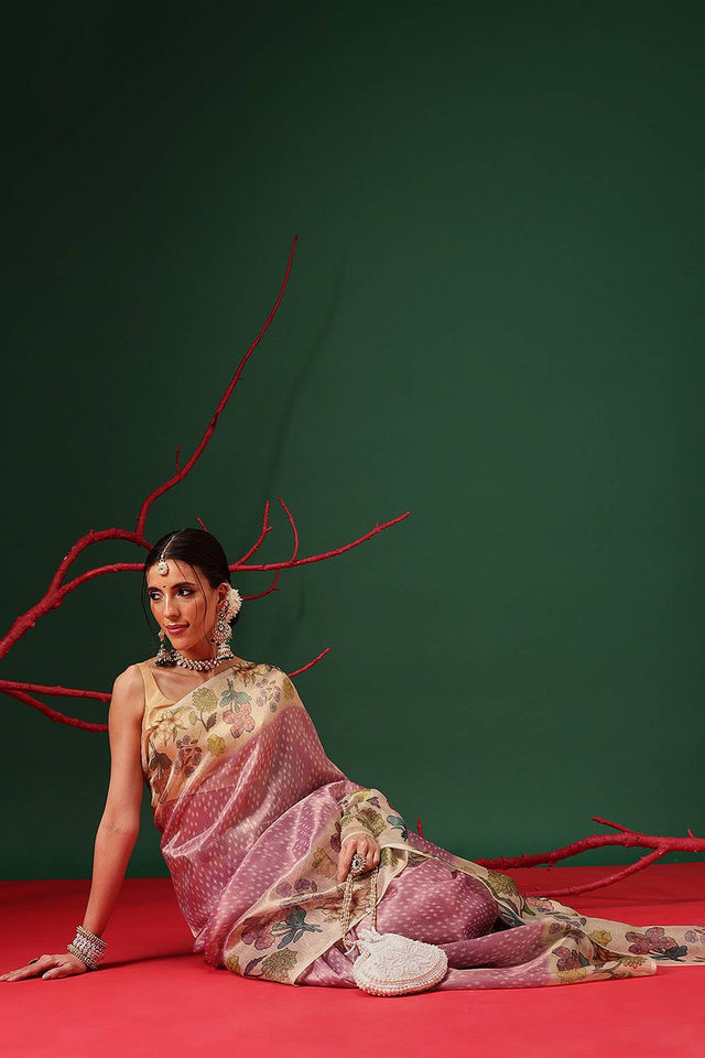 Multi Color Floral Printed Tissue Saree