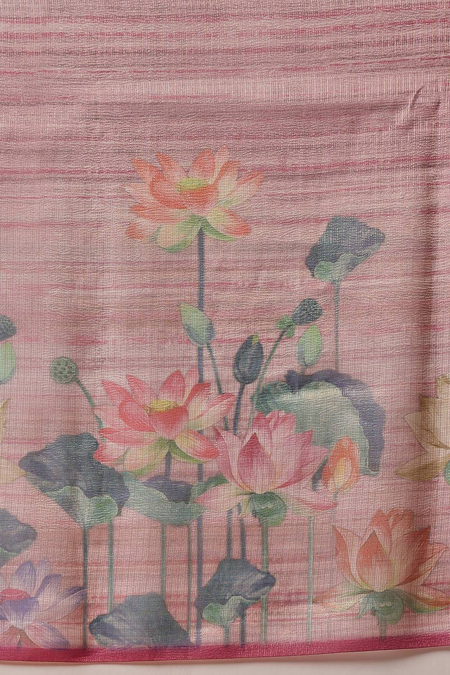 Violet Floral Printed Tissue Saree