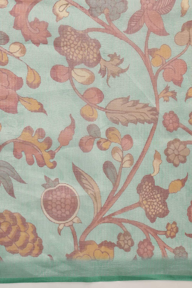 Turquoise Floral Printed Tissue Saree (SZ-DGROSE9-TL-3128)