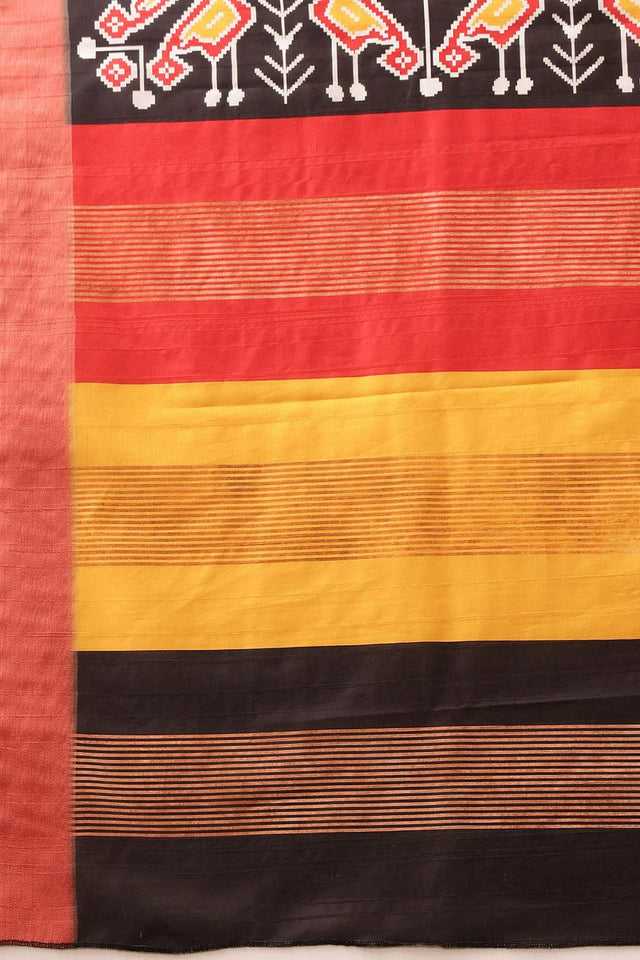 Beige Ikat Printed Silk Saree