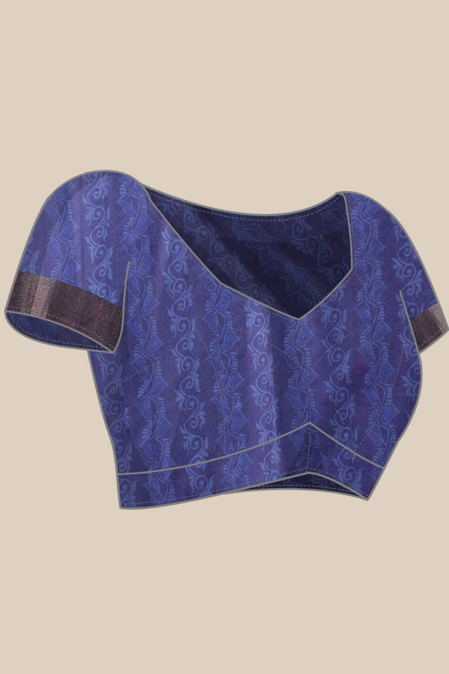 Blue Floral Printed Silk Saree