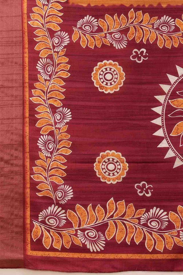 White Floral Printed Silk Saree