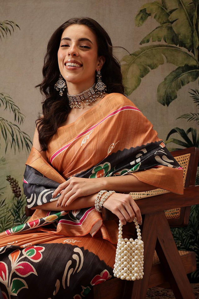 Multi-Color Floral Printed Silk Saree