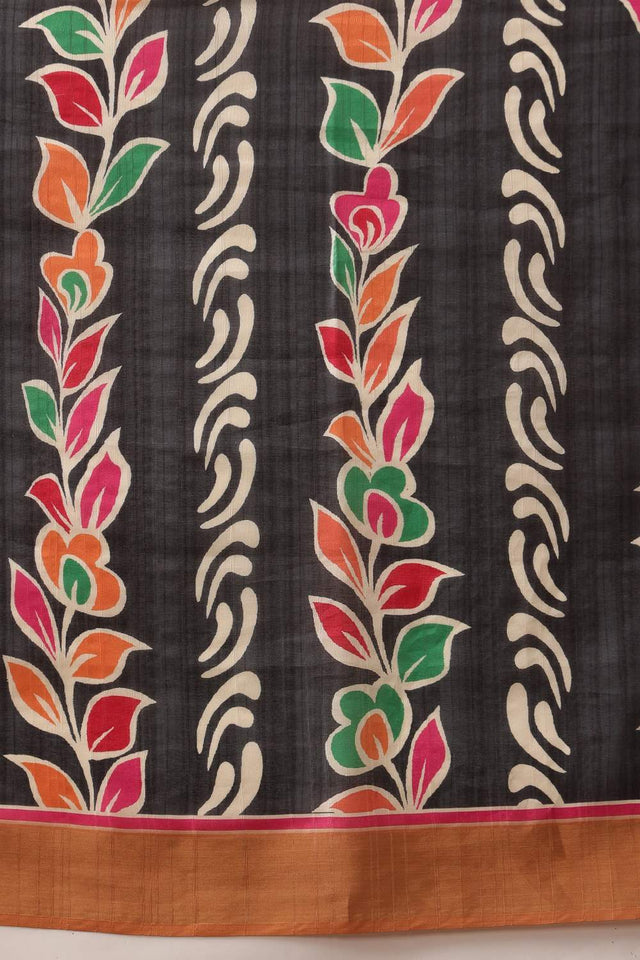 Multi-Color Floral Printed Silk Saree