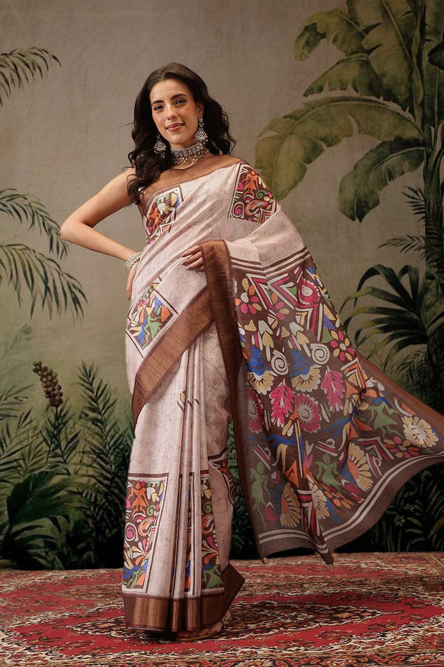 Multi-Color Floral Printed Silk Saree