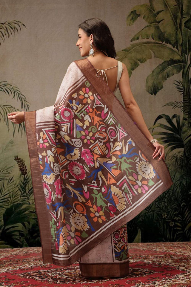 Multi-Color Floral Printed Silk Saree