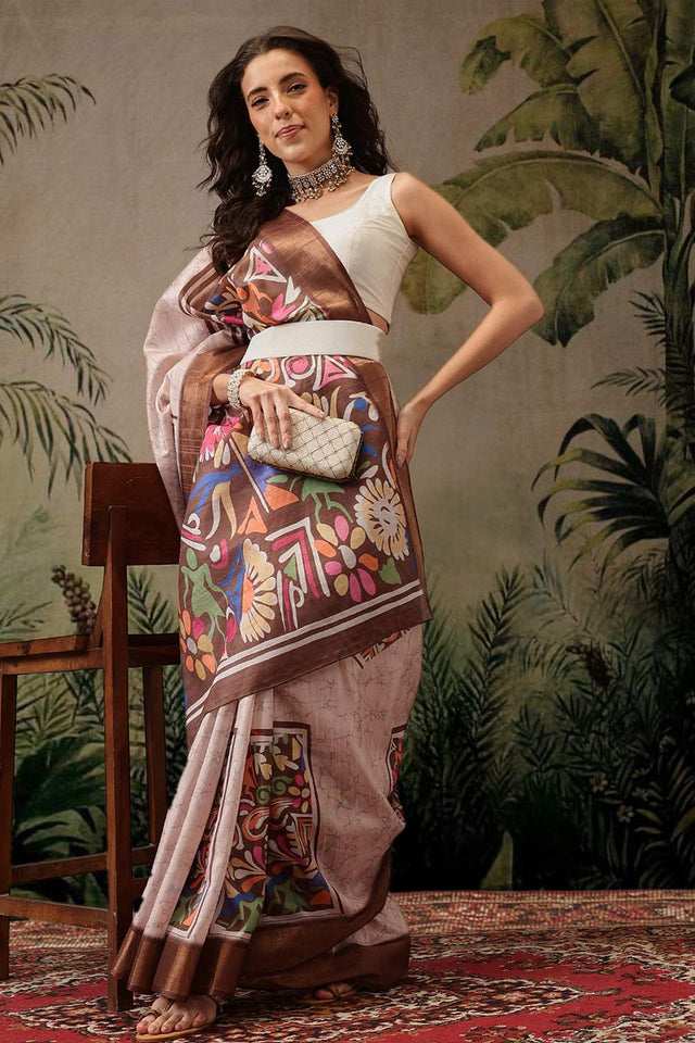 Multi-Color Floral Printed Silk Saree