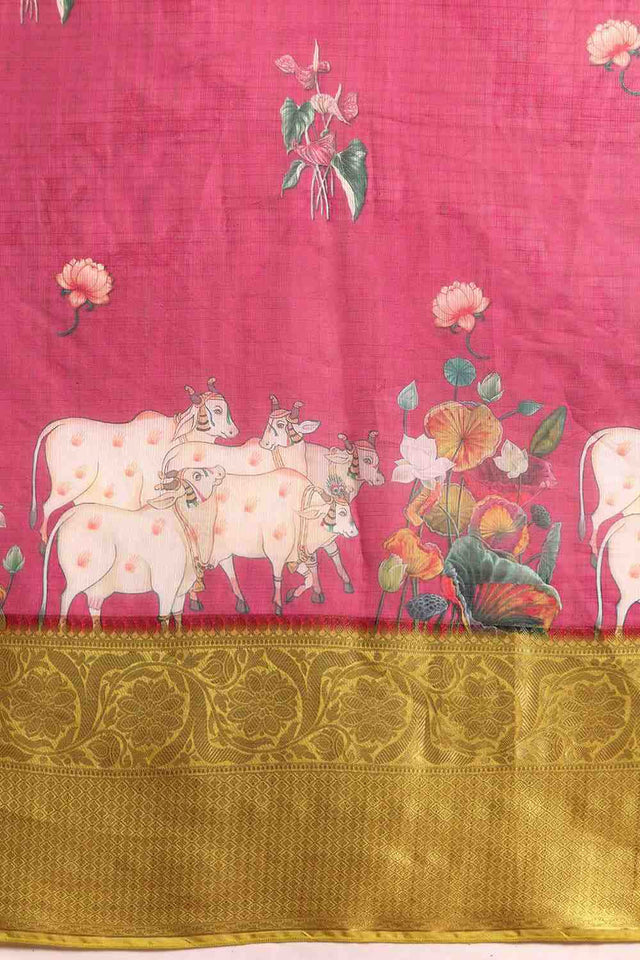 Red Animal Printed Silk Saree