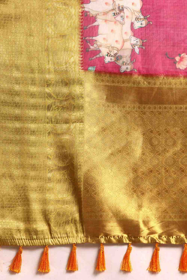 Red Animal Printed Silk Saree