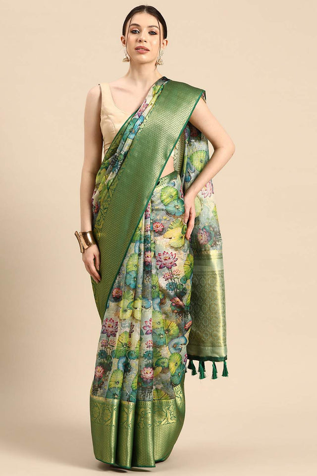 Multi-Color Floral Printed Silk Saree