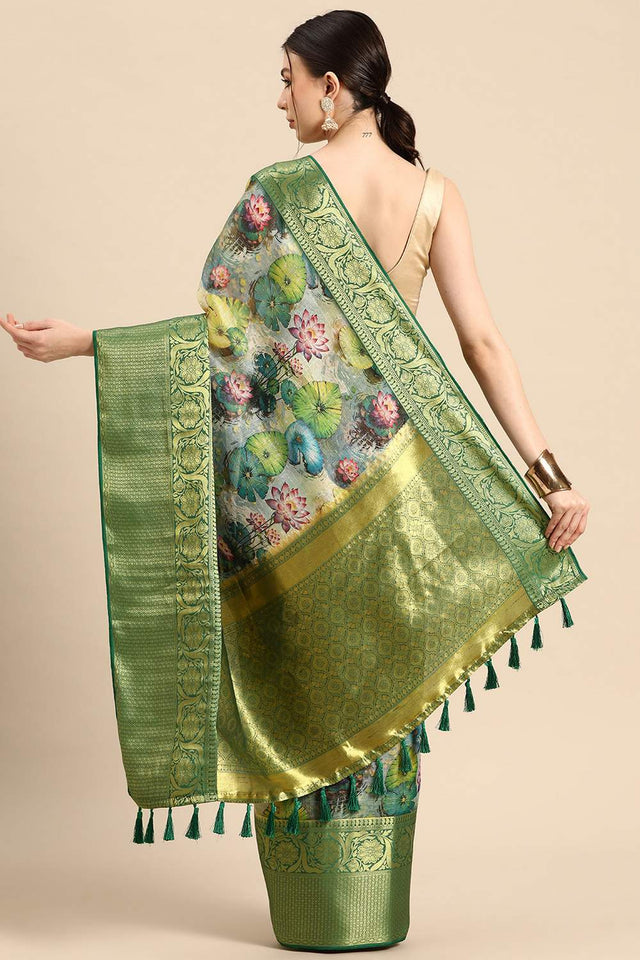 Multi-Color Floral Printed Silk Saree