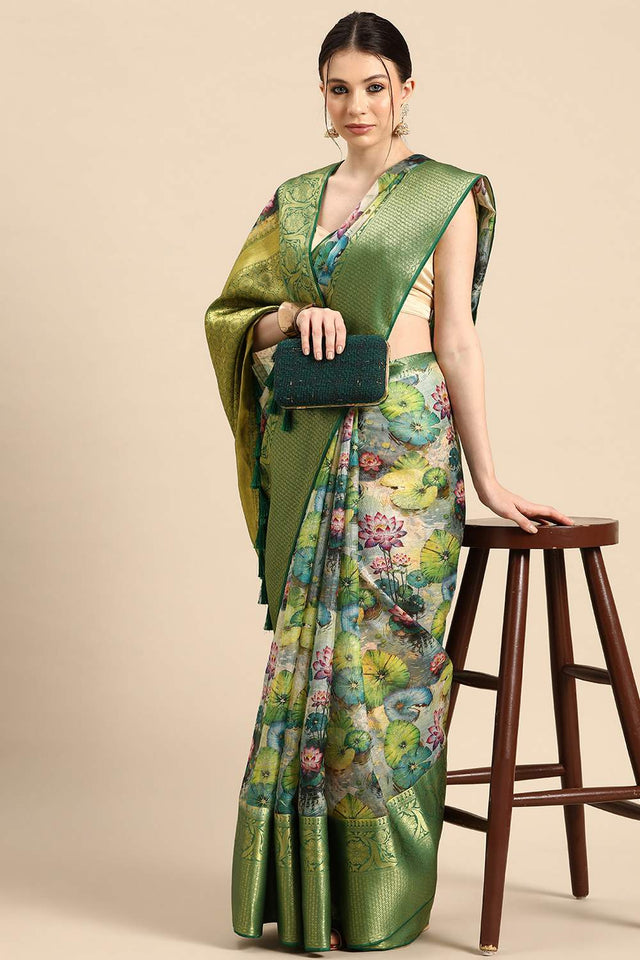 Multi-Color Floral Printed Silk Saree