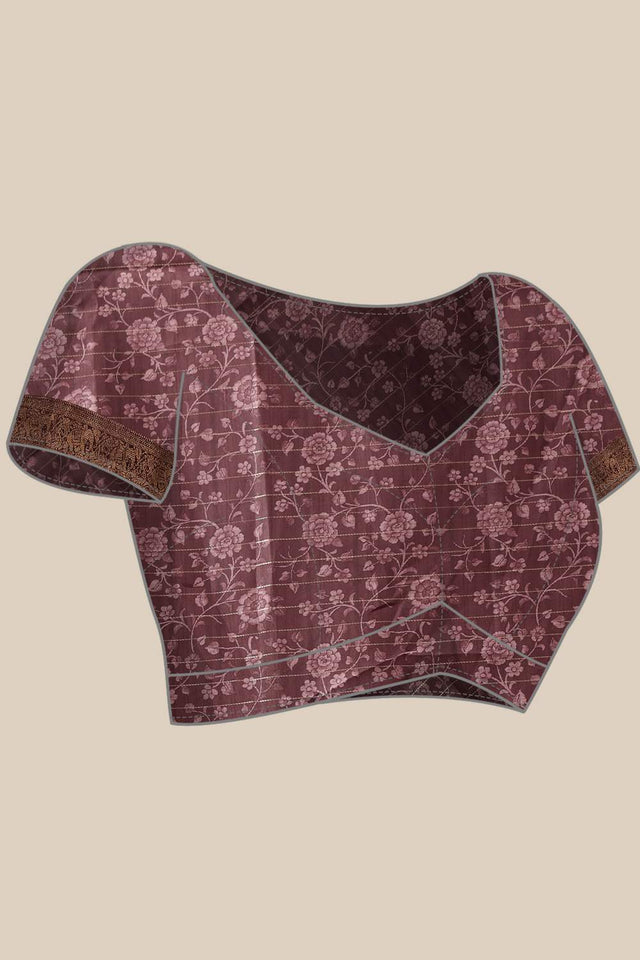 Beige Floral Printed Silk Saree