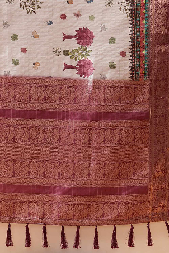 Grey Kanjivaram Floral Printed Silk Saree