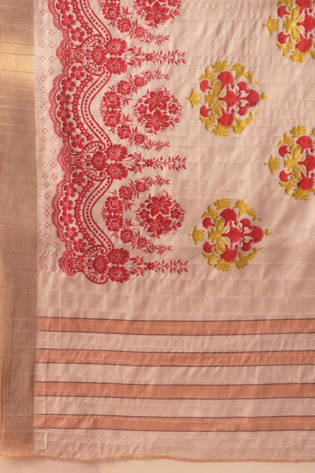 Beige Digital Printed Kotha Silk Saree