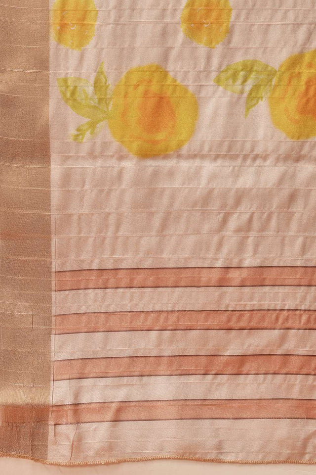 Beige Digital Printed Kotha Silk Saree