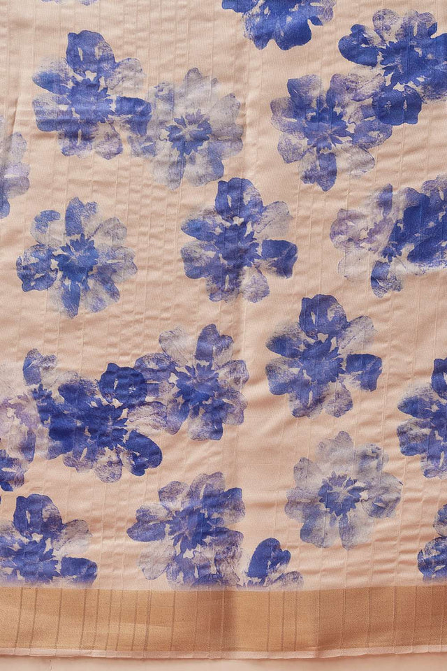 Beige Digital Printed Kotha Silk Saree