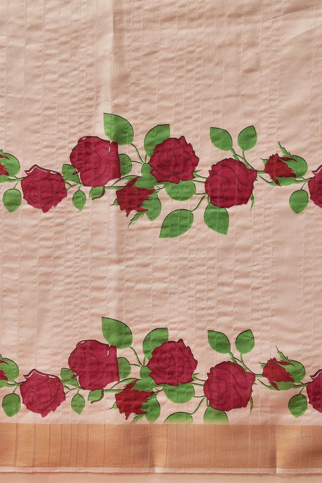 Beige Digital Printed Kotha Silk Saree