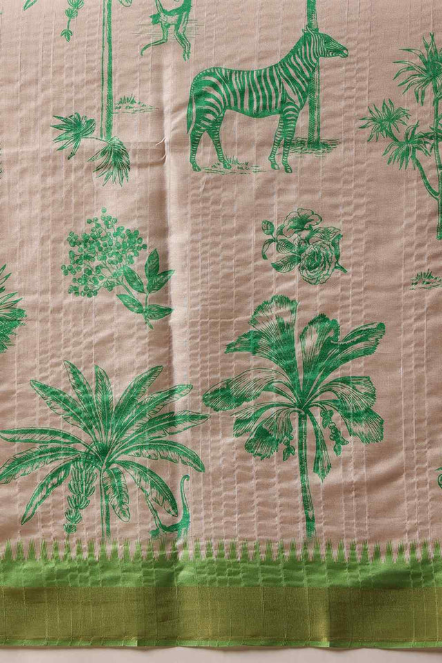 Green Floral Printed Silk Saree