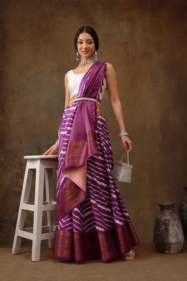 Lavender Soft Silk Stripe Saree