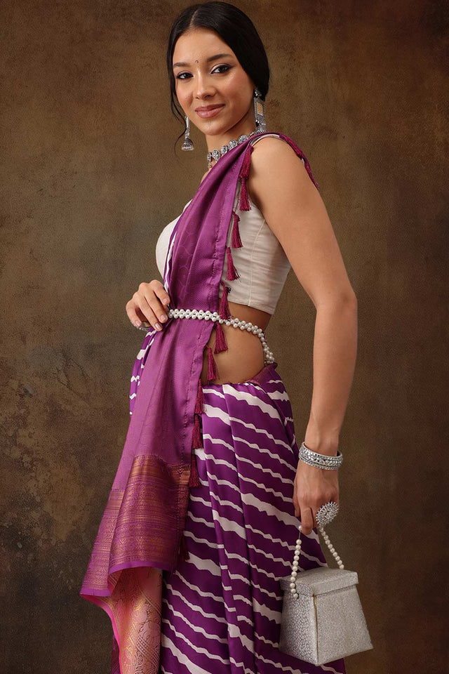 Lavender Soft Silk Stripe Saree