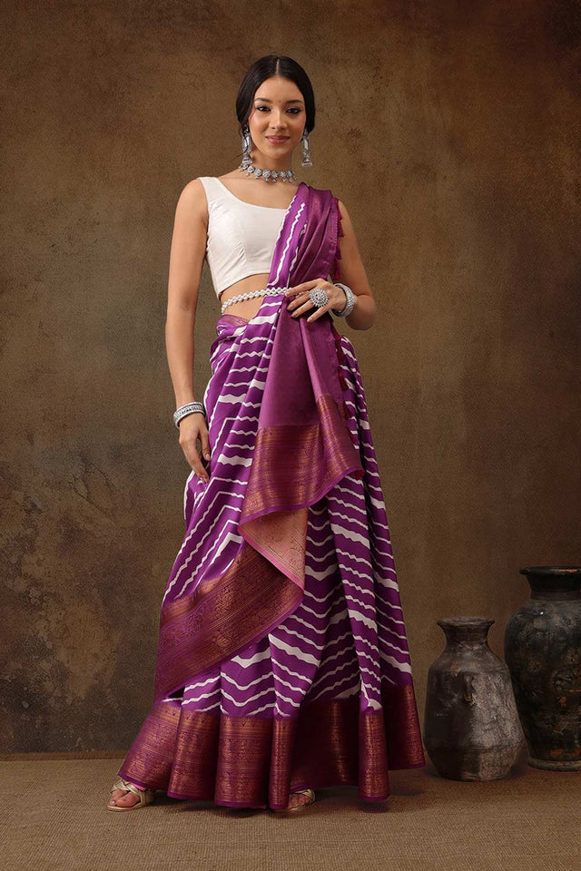 Lavender Soft Silk Stripe Saree