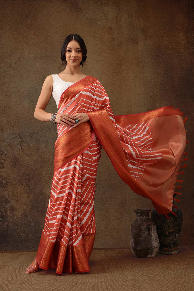 Peach Soft Silk Stripe Saree
